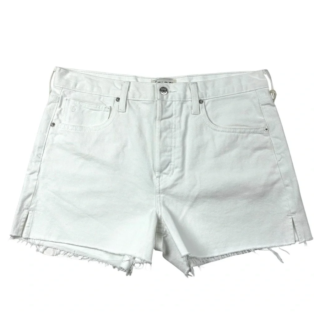 ETICA COTTON VINTAGE WHITE HAVEN HIGH RISE RELAXED RAW HEM BUTTON FLY SHORTS